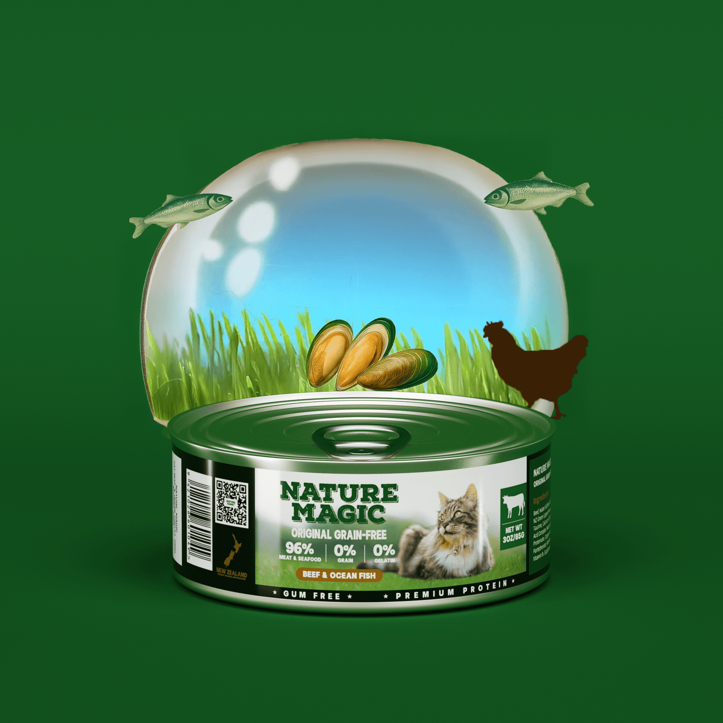 NATURE MAGIC Grain Free Wet Cat Food - Beef & Ocean Fish - 85g Can